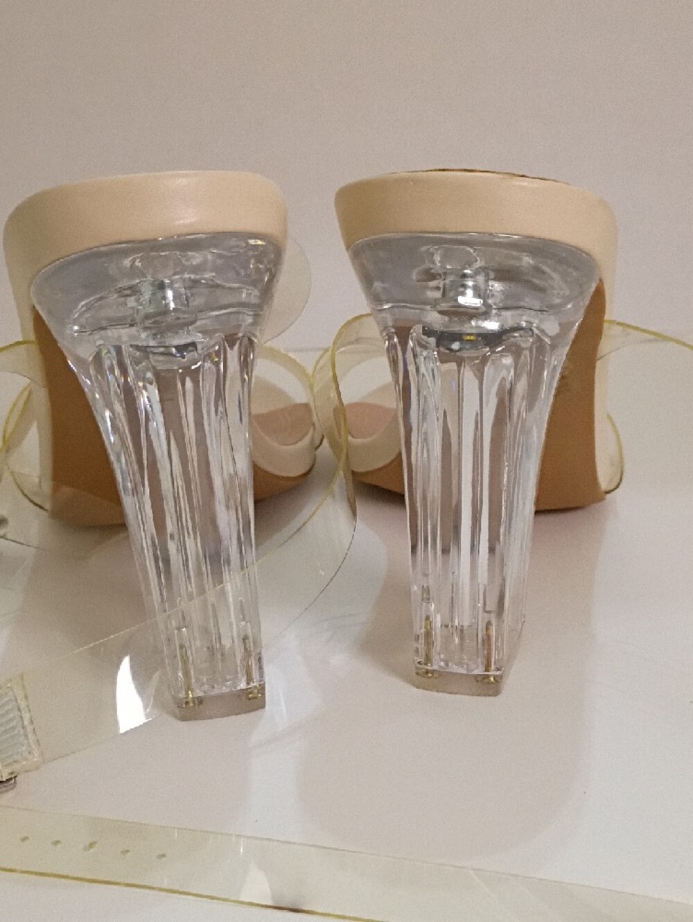 Cream Clear Strap Block Heel Mules - Picture 4 of 7